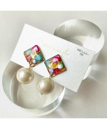 【S.coeuf】【S.coeuf】再販なし!金属アレルギー対応イヤリング さざれ石×スクエアと大ぶりコットンパール 2026モデル(MA)