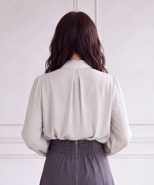 TRUDEA(トルディア)の「レースリボンタイ取り外し2WAYブラウス(長袖/オフィス/セレモニー)(ビジネスシャツ・レディース・ブラック/ホワイト/グレイッシュベージュ・LARGE/MEDIUM)」の12枚目の写真