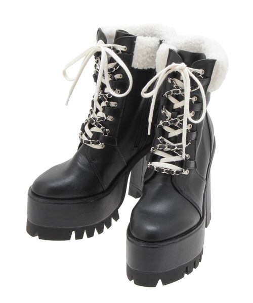 GYDA(ジェイダ)の「chainレースアップボアショートブーツ(ブーツ・レディース・ベージュ/ブラック・LARGE/MEDIUM/SMALL)」の6枚目の写真