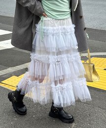 チュールフリルボリュームミドルスカート