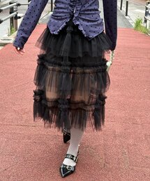 チュールフリルボリュームミドルスカート