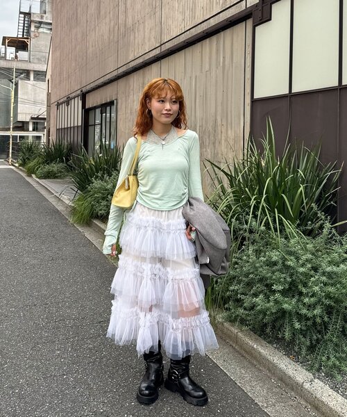 CIAOPANIC(チャオパニック)の「チュールフリルボリュームミドルスカート(スカート・レディース・ブラック/オフホワイト/ミント・ONE SIZE)」の9枚目の写真