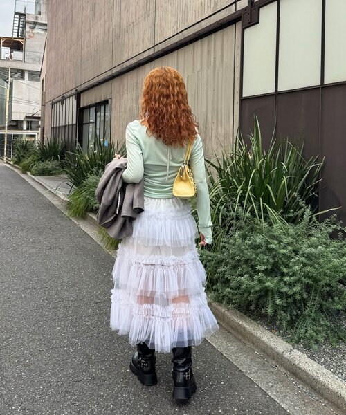 CIAOPANIC(チャオパニック)の「チュールフリルボリュームミドルスカート(スカート・レディース・ブラック/オフホワイト/ミント・ONE SIZE)」の11枚目の写真