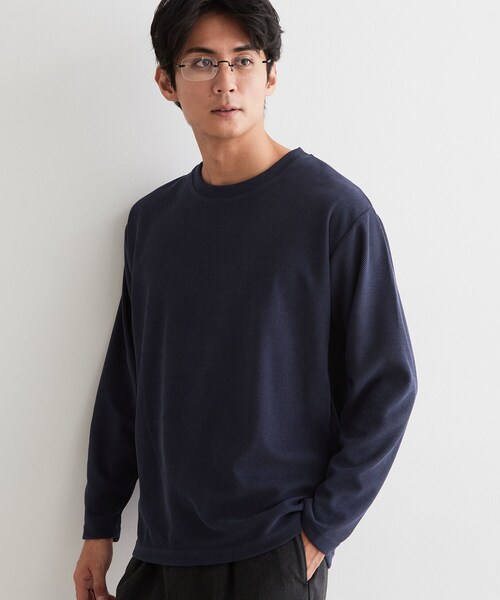 THE SHOP TK (ザ ショップ ティーケー )の「【洗濯機OK】カノコ編み 長袖Tシャツ(Tシャツ/カットソー・メンズ・オフホワイト/チャコールグレー/ボルドー/ネイビー・01/02/04/03)」の3枚目の写真
