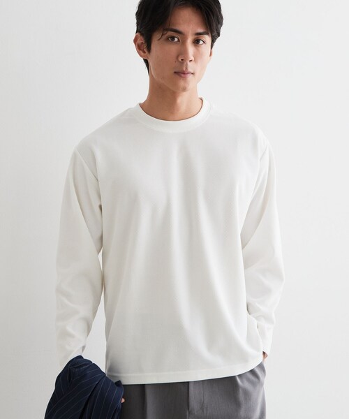 THE SHOP TK (ザ ショップ ティーケー )の「【洗濯機OK】カノコ編み 長袖Tシャツ(Tシャツ/カットソー・メンズ・オフホワイト/チャコールグレー/ボルドー/ネイビー・01/02/04/03)」の1枚目の写真