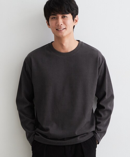 THE SHOP TK (ザ ショップ ティーケー )の「【洗濯機OK】カノコ編み 長袖Tシャツ(Tシャツ/カットソー・メンズ・オフホワイト/チャコールグレー/ボルドー/ネイビー・01/02/04/03)」の2枚目の写真