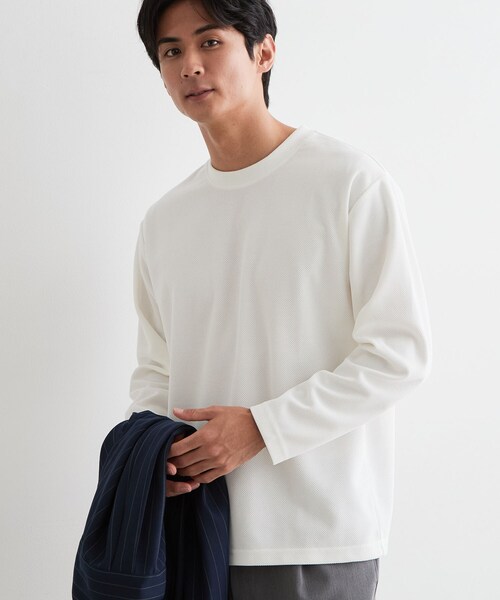 THE SHOP TK (ザ ショップ ティーケー )の「【洗濯機OK】カノコ編み 長袖Tシャツ(Tシャツ/カットソー・メンズ・オフホワイト/チャコールグレー/ボルドー/ネイビー・01/02/04/03)」の7枚目の写真