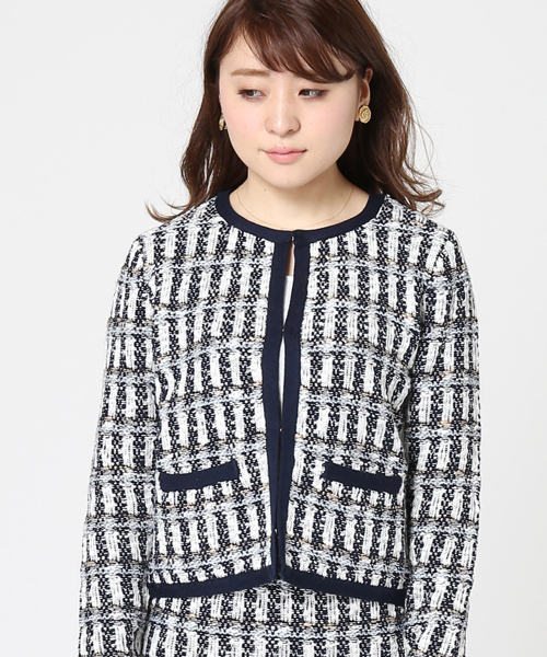 LIMITLESS LUXURY（リミットレスラグジュアリー）の「ツィードMIXニットカーディガン◆（カーディガン/ボレロ・レディース・キャメル/ブルー・FREE）」の13枚目の写真