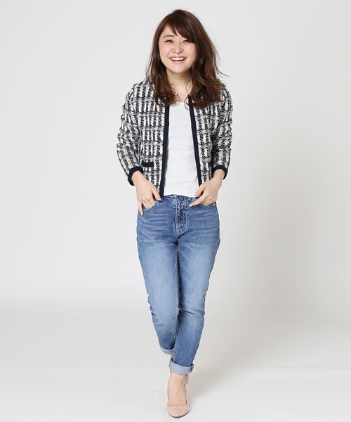 LIMITLESS LUXURY（リミットレスラグジュアリー）の「ツィードMIXニットカーディガン◆（カーディガン/ボレロ・レディース・キャメル/ブルー・FREE）」の4枚目の写真