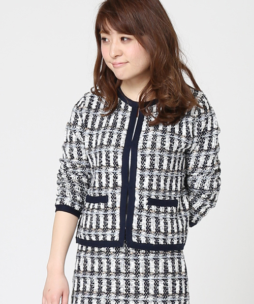 LIMITLESS LUXURY（リミットレスラグジュアリー）の「ツィードMIXニットカーディガン◆（カーディガン/ボレロ・レディース・キャメル/ブルー・FREE）」の19枚目の写真