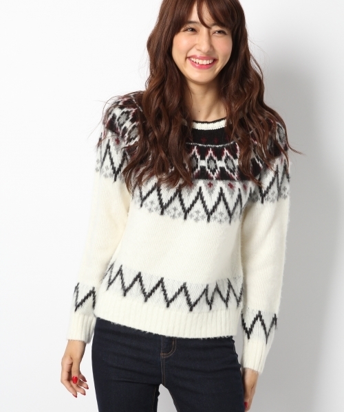 Heather（ヘザー）の「ノルディックガラ＊ニットプルオーバー（ニット/セーター・レディース・アイボリー/ダークブラウン/ネイビー・FREE）」の2枚目の写真
