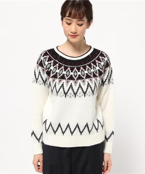 Heather（ヘザー）の「ノルディックガラ＊ニットプルオーバー（ニット/セーター・レディース・アイボリー/ダークブラウン/ネイビー・FREE）」の5枚目の写真