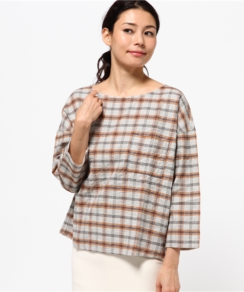 CUBE SUGAR(キューブシュガー)の「ヘリンボン先染め起毛プルオーバーブラウス(シャツ/ブラウス・レディース・ベージュ/グレー/チャコールグレー・M)」の1枚目の写真