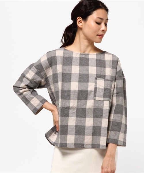 CUBE SUGAR(キューブシュガー)の「ヘリンボン先染め起毛プルオーバーブラウス(シャツ/ブラウス・レディース・ベージュ/グレー/チャコールグレー・M)」の2枚目の写真