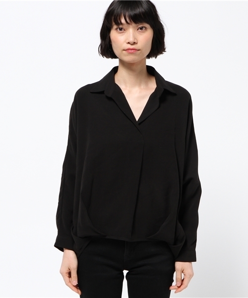 N.（N. Natural Beauty Basic）（エヌエヌナチュラルビューティーベーシック）の「フロントタックスキッパーブラウス（シャツ/ブラウス・レディース・ベージュ/ブラック・MEDIUM）」の9枚目の写真