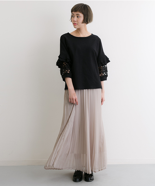 MERLOT（メルロー）の「シフォンマキシプリーツスカート575-6527TK（スカート・レディース・アイボリー/ブラック/カーキ/ピンク/ブルー/ベージュ・FREE）」の3枚目の写真