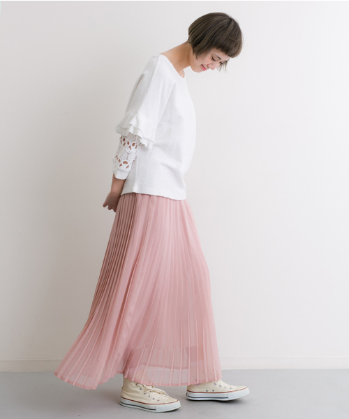 MERLOT（メルロー）の「シフォンマキシプリーツスカート575-6527TK（スカート・レディース・アイボリー/ブラック/カーキ/ピンク/ブルー/ベージュ・FREE）」の6枚目の写真