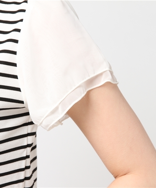 Honeys(ハニーズ)の「袖シフォンプルオーバー(Tシャツ/カットソー・レディース・オフホワイト/ピンク/ホワイト×ブラック/イエロー/ネイビー・S/L/M)」の10枚目の写真