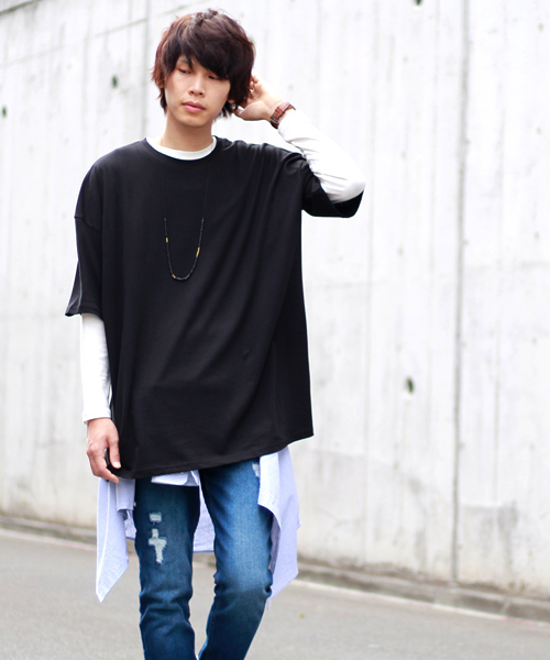 MONO-MART(モノマート)の「スーパーオーバーサイズ ドロップショルダー カットソー ビッグシルエット Tシャツ(Tシャツ/カットソー・メンズ・オフホワイト/グレー/ブルー/ブラック/オリーブ/チャコール/ベージュ/ネイビー・FREE)」の12枚目の写真