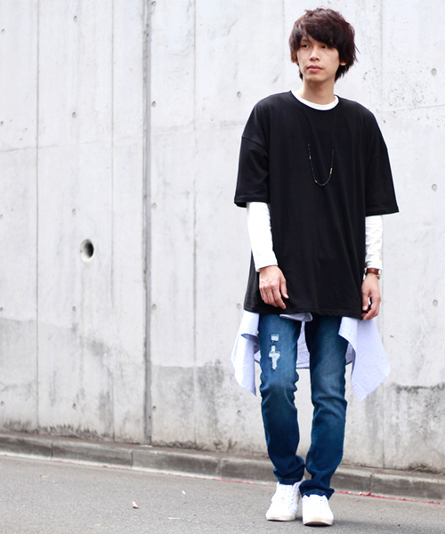 MONO-MART(モノマート)の「スーパーオーバーサイズ ドロップショルダー カットソー ビッグシルエット Tシャツ(Tシャツ/カットソー・メンズ・オフホワイト/グレー/ブルー/ブラック/オリーブ/チャコール/ベージュ/ネイビー・FREE)」の13枚目の写真