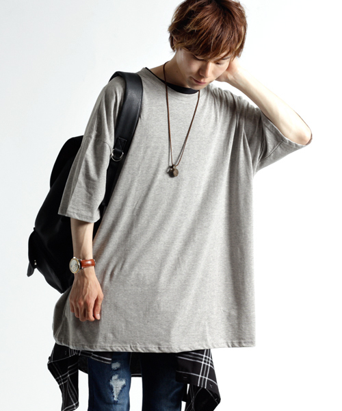 MONO-MART(モノマート)の「スーパーオーバーサイズ ドロップショルダー カットソー ビッグシルエット Tシャツ(Tシャツ/カットソー・メンズ・オフホワイト/グレー/ブルー/ブラック/オリーブ/チャコール/ベージュ/ネイビー・FREE)」の9枚目の写真