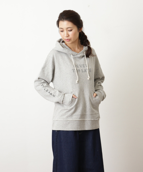 CUBE SUGAR(キューブシュガー)の「裏毛 プルオーバーパーカー(パーカー・レディース・ホワイト/ブラック/トップグレー/カーキ/ネイビー/イエロー・M)」の3枚目の写真