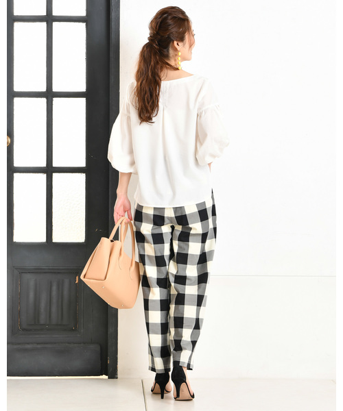 un dix cors（アンディコール）の「ブロックチェックワイドパンツ（その他パンツ・レディース・ブラック・ﾌﾘ-）」の7枚目の写真