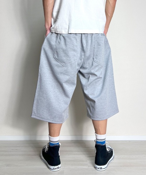 ストレッチジャージ素材 ワイドパンツ バギー ハーフパンツ バミューダ