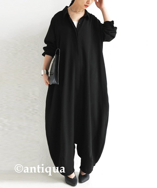 antiqua（アンティカ）の「リラクシーな大人印象。シャツオールインワン（サロペット/オーバーオール・レディース・ブラック/カーキ・FREE）」の18枚目の写真