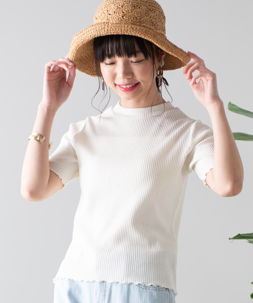 WEGO（ウィゴー）の「WEGO/リブメロウハイネックTシャツ（Tシャツ/カットソー・レディース・ホワイト/ブラック/カーキ/イエロー/オレンジ/ライトブラウン/パープル・FREE）」の2枚目の写真