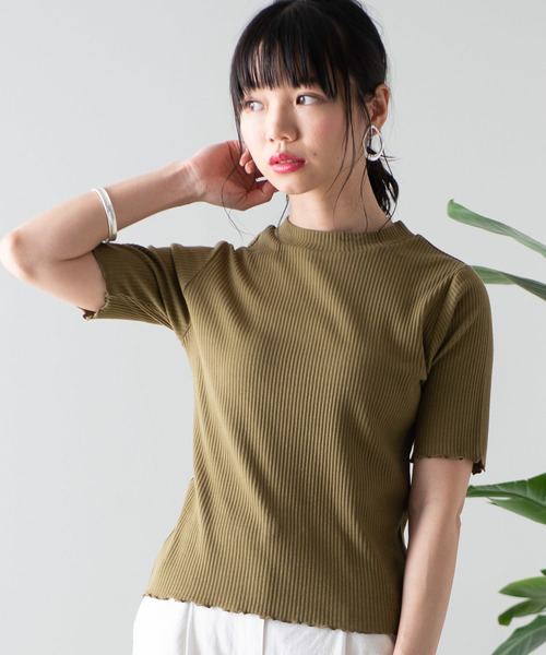 WEGO（ウィゴー）の「WEGO/リブメロウハイネックTシャツ（Tシャツ/カットソー・レディース・ホワイト/ブラック/カーキ/イエロー/オレンジ/ライトブラウン/パープル・FREE）」の5枚目の写真