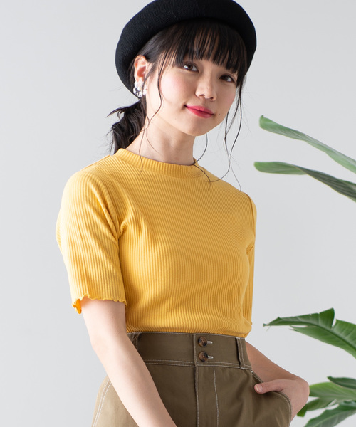 WEGO（ウィゴー）の「WEGO/リブメロウハイネックTシャツ（Tシャツ/カットソー・レディース・ホワイト/ブラック/カーキ/イエロー/オレンジ/ライトブラウン/パープル・FREE）」の6枚目の写真