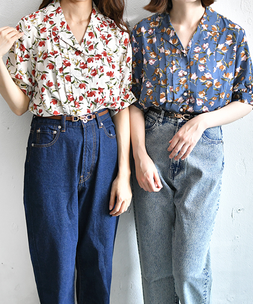 PairPair（ペアペア）の「タック入り花柄カイキンシャツ（シャツ/ブラウス・レディース・ブラック/オフホワイト/ブルー・FREE）」の6枚目の写真