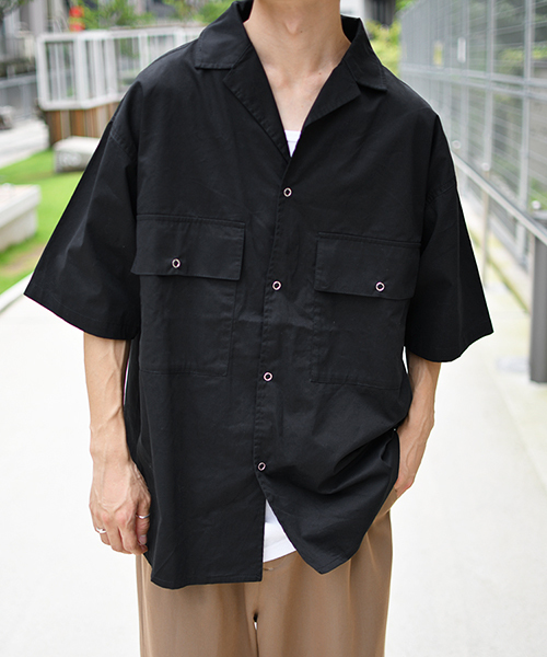 kutir（クティール）の「リングドットオープンカラーシャツ（シャツ/ブラウス・メンズ・ブラック/オフホワイト/ボルドー・MEDIUM/LARGE）」の2枚目の写真