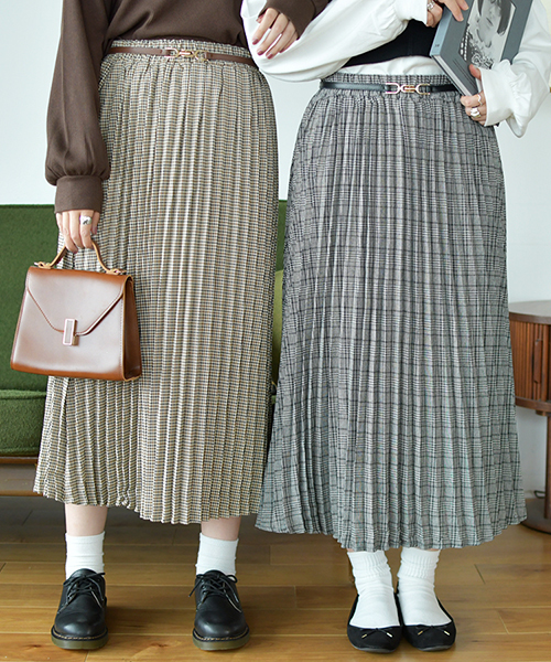 PairPair（ペアペア）の「チェックプリーツロングスカート（スカート・レディース・ブラック/ダークブラウン・FREE）」の2枚目の写真