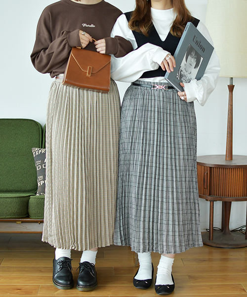 PairPair（ペアペア）の「チェックプリーツロングスカート（スカート・レディース・ブラック/ダークブラウン・FREE）」の3枚目の写真