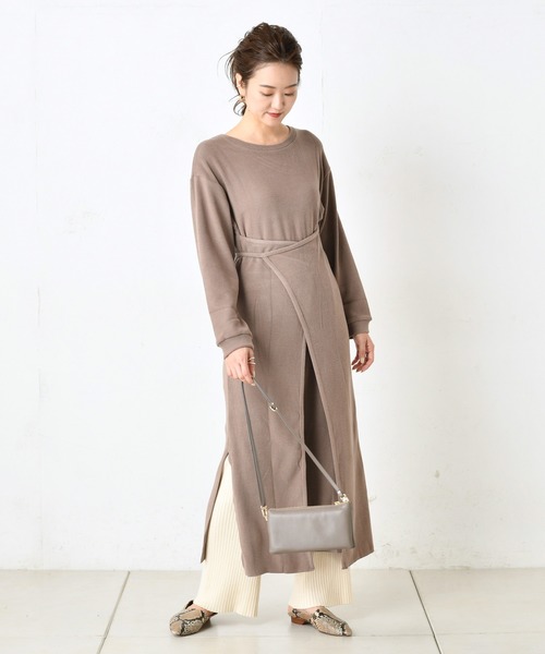 DouDou（ドゥドゥ）の「配色マルチワンピース（ワンピース・レディース・オフホワイト/ベージュ/ブラウン・FREE）」の3枚目の写真