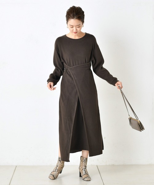 DouDou（ドゥドゥ）の「配色マルチワンピース（ワンピース・レディース・オフホワイト/ベージュ/ブラウン・FREE）」の2枚目の写真