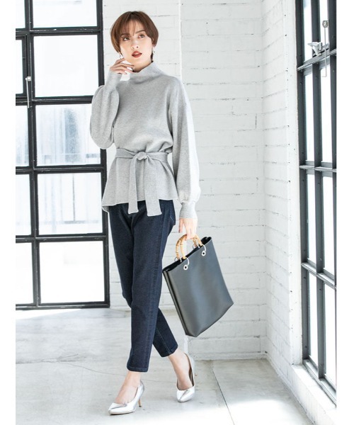 ウエストマークハイネックボリュームスリーブニット（ニット