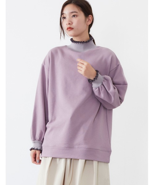 POU DOU DOU(プードゥドゥ)の「ニットフリルリブ使いプルオーバー(Tシャツ/カットソー・レディース・ベージュ/ピンク/ダークグレー・3)」の7枚目の写真