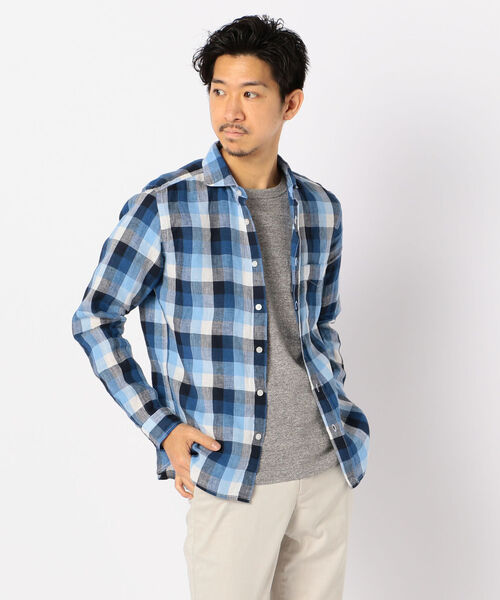 GLOSTER(グロスター)の「French linen フレンチリネン カッタウェイ シャツ(シャツ/ブラウス・メンズ・ホワイト/ライトブルー/インディゴブルー/グリーン/ブルー系その他/ブルー系その他2・S/M/L/XL)」の1枚目の写真