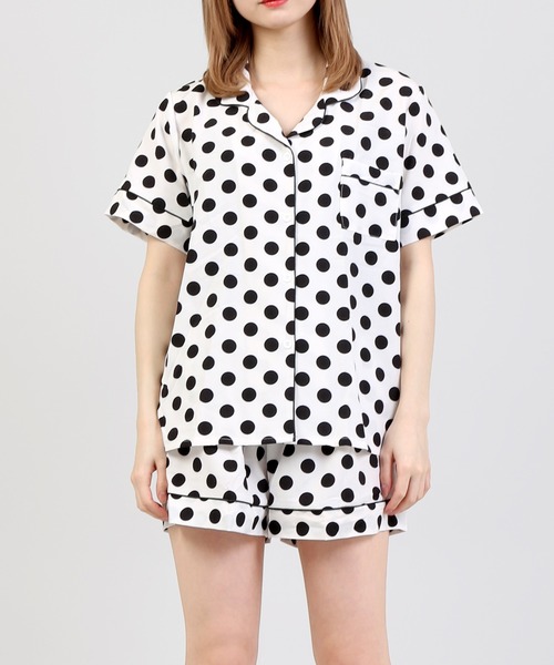 DING（ディング）の「DING/【2点セット】ドットルームウェア（ルームウェア/パジャマ・レディース・ホワイト/ブラック・FREE）」の2枚目の写真