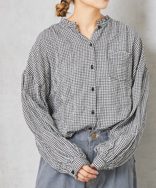 PUAL CE CIN（ピュアルセシン）の「ヘリンボーン襟フリルブラウス（シャツ/ブラウス・レディース・オフホワイト/ブラック/その他1/その他2・FREE）」の19枚目の写真