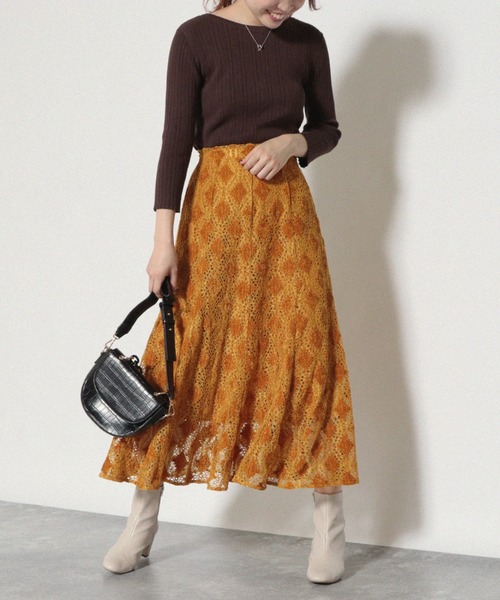 Cheek（チーク）の「フレア切り替えスカート（スカート・レディース・ネイビー/ブラウン/マスタード・MEDIUM）」の3枚目の写真