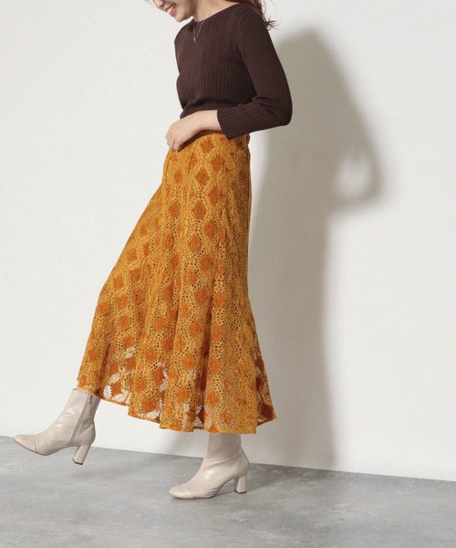 Cheek（チーク）の「フレア切り替えスカート（スカート・レディース・ネイビー/ブラウン/マスタード・MEDIUM）」の16枚目の写真