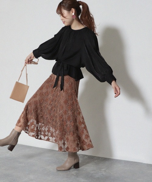 Cheek（チーク）の「フレア切り替えスカート（スカート・レディース・ネイビー/ブラウン/マスタード・MEDIUM）」の8枚目の写真