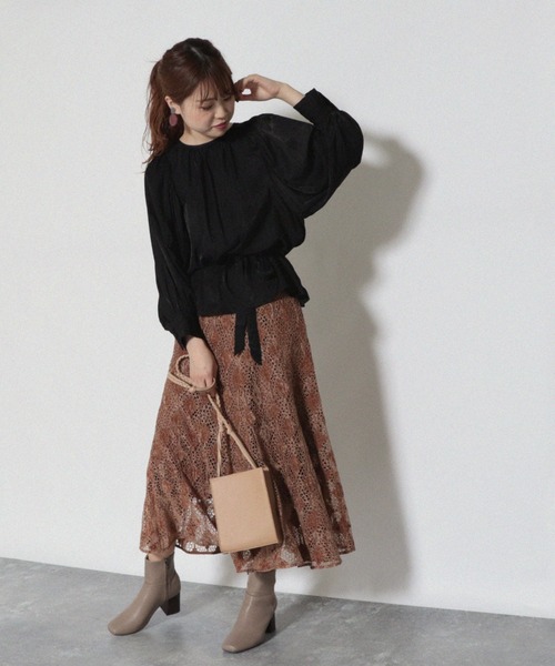 Cheek（チーク）の「フレア切り替えスカート（スカート・レディース・ネイビー/ブラウン/マスタード・MEDIUM）」の9枚目の写真