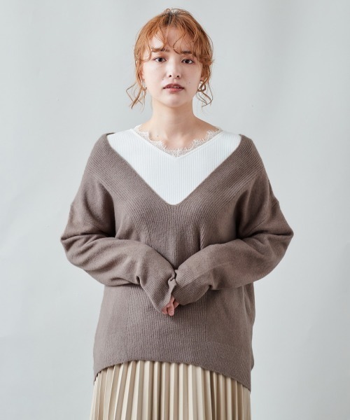 cepo（セポ）の「センターリブゆるＶネックニット（ニット/セーター・レディース・ブラック/オフホワイト/グレー/オレンジ・M）」の3枚目の写真