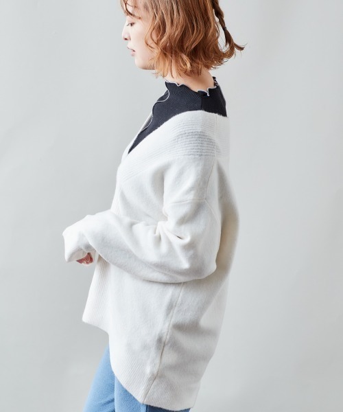 cepo（セポ）の「センターリブゆるＶネックニット（ニット/セーター・レディース・ブラック/オフホワイト/グレー/オレンジ・M）」の8枚目の写真