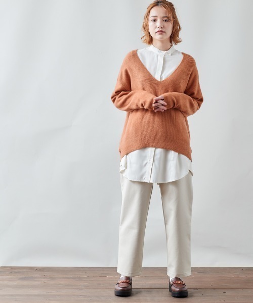 cepo（セポ）の「センターリブゆるＶネックニット（ニット/セーター・レディース・ブラック/オフホワイト/グレー/オレンジ・M）」の15枚目の写真